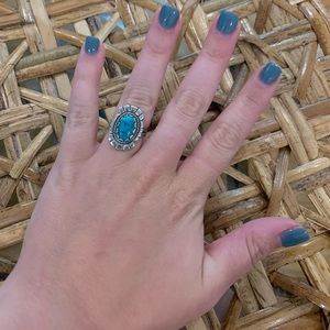 NAVAJO SIGNED STERLING SILVER & TURQUOISE PENDANT RING.